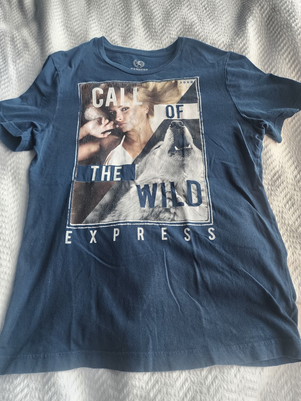 VTG Express Navy Graphic Tee with Wolf & Portrait Print